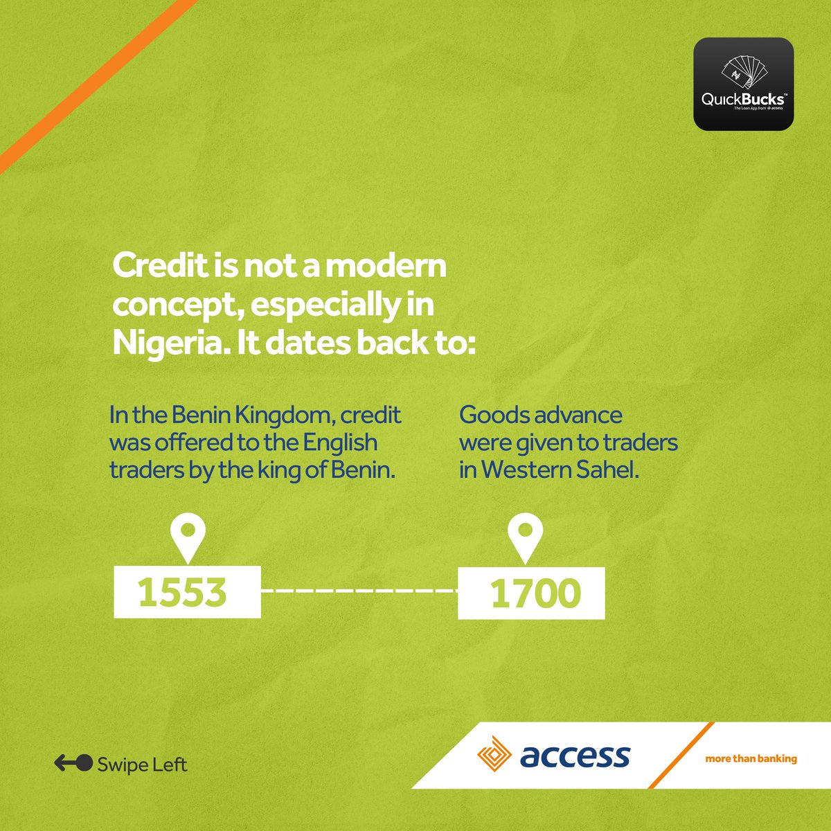 access_more's tweet photo. Did you know any of these facts about credit?👍
For instant access to credit when you need it, download the QuickBucks app by Access Bank😎
Click the link below to learn more!
https://t.co/vMgkVstxiR
#Quickbucks #Businessloan #Accessmore https://t.co/mZHbZyhg0y