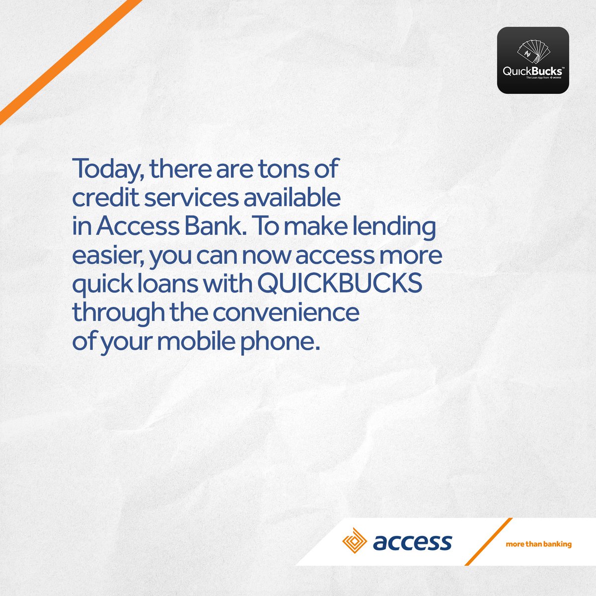 access_more's tweet photo. Did you know any of these facts about credit?👍
For instant access to credit when you need it, download the QuickBucks app by Access Bank😎
Click the link below to learn more!
https://t.co/vMgkVstxiR
#Quickbucks #Businessloan #Accessmore https://t.co/mZHbZyhg0y
