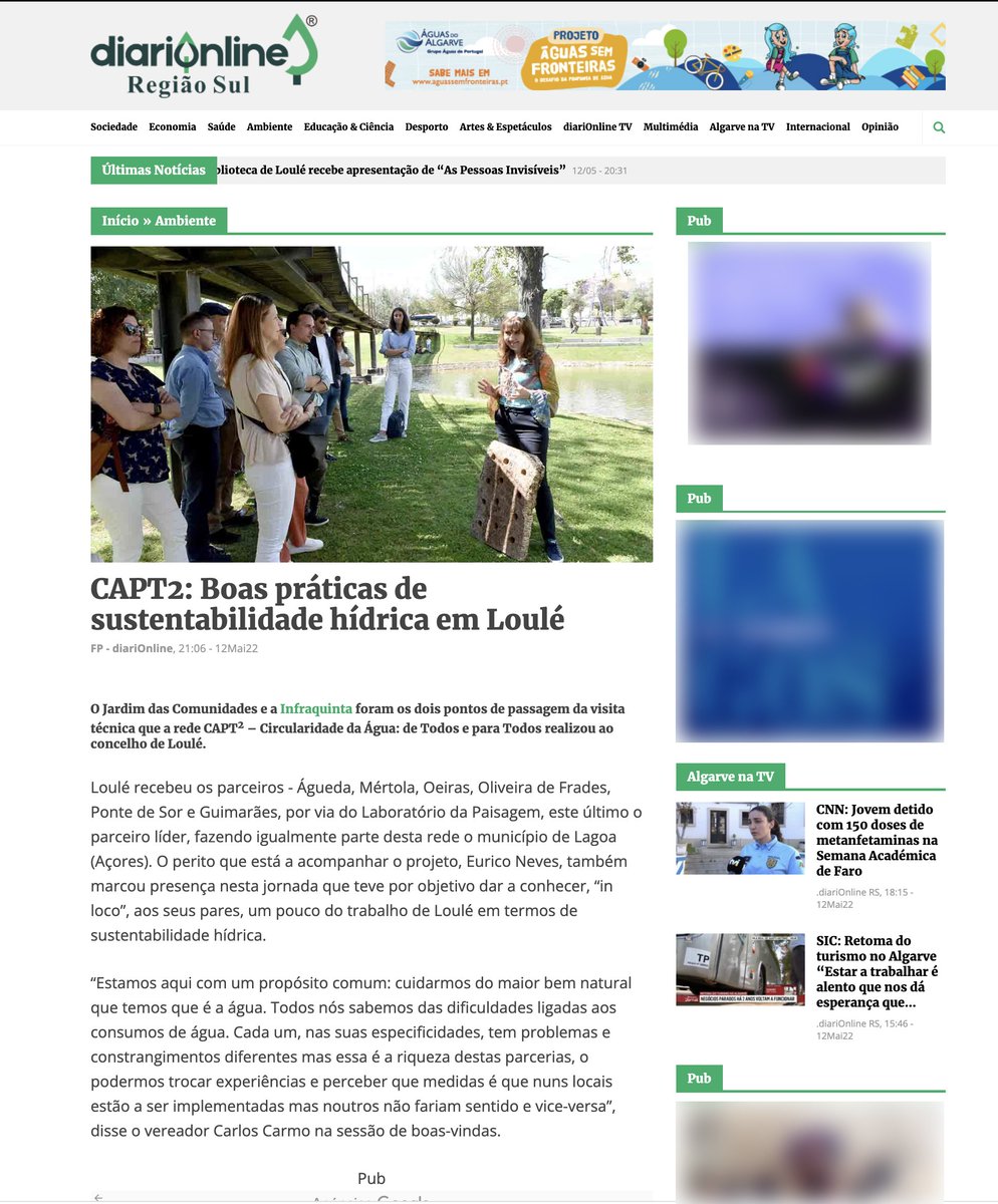_CApt2's tweet photo. 🗞📰 A visita técnica da rede CApt² a Loulé, também mereceu o destaque na imprensa regional algarvia.
#CApt2 #CircularidadeDaAgua #PorTodoseParaTodos #inc2022 #INC2 https://t.co/DCUpZRVND9