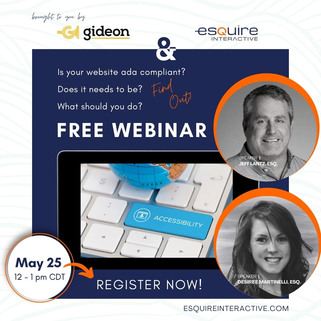 Is your law firm's website ADA compliant? 
Does it need to be? 
What should you be doing? 

If you don't know the answers to these questions, we invite you to REGISTER NOW: bit.ly/3yAQcVe  for our FREE WEBINAR on Wednesday, May 25, 2022 from 12:00 - 1:00PM! 

Website ...