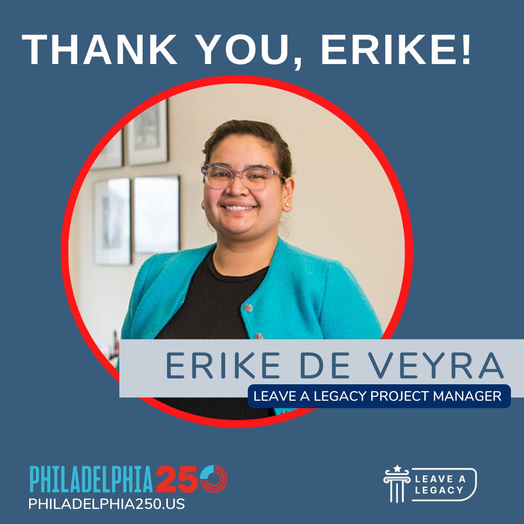 Philadelphia250's tweet photo. With just one week left to submit a #LeaveLegacy application we want to use this #PhillyFriday to shout out our project manager, Erike De Veyra who makes time to chat with any and all potential applicants, and make sure EVERYONE has an opportunity. 🙌🏻🙌🏽🙌🏿 https://t.co/BKBuCuuE0e