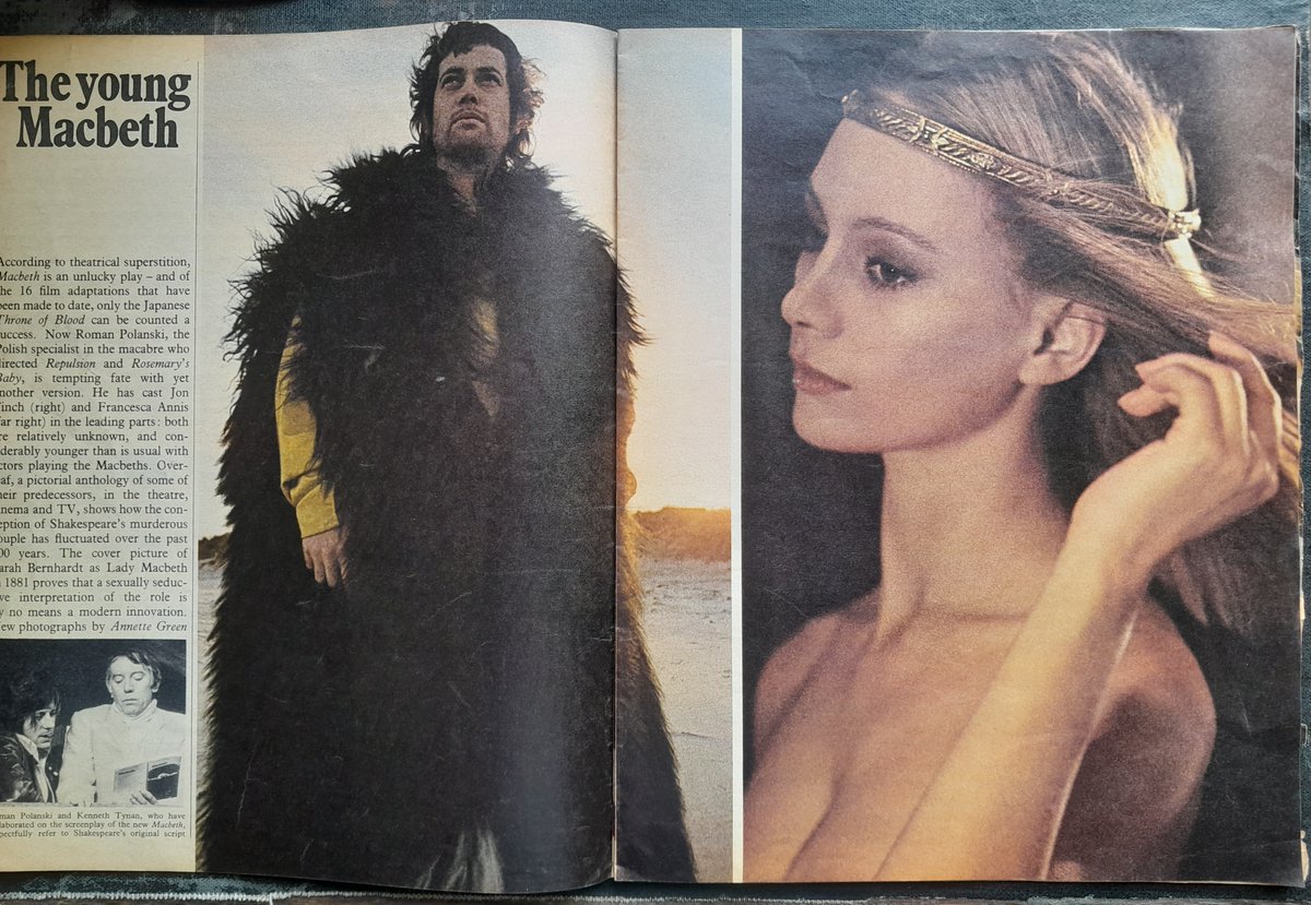 Sarah Bernhardt in 1881 graces the cover of the Sunday Times magazine (1971) as an example of a ‘sexy’ Lady Macbeth, two centuries of the Scottish play inside, and a feature on the new (daring for its day) Polanski film starring Jon Finch and Francesca Annis (born #OTD in 1945)