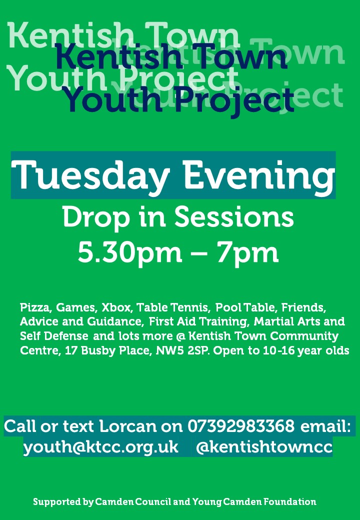 We are about to relaunch our Youth Service Tuesday Evening Drop-Ins supported by <a href="/CamdenCouncil/">Camden Council</a> and <a href="/Young_Camden/">Young Camden Foundation</a>. Contact Lorcan for more details:  07392983368. <a href="/LondonYouth/">London Youth</a> <a href="/KTCC_Youth/">KTCC Youth</a>