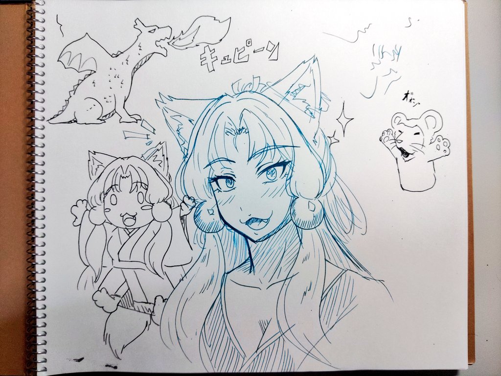 こんなに書き味が違うのか...

全然滲まないけどインキの乾きも遅い感じなのね
そしてインキの濃淡がハッキリ出るから色彩雫の孔雀が映える!

スケッチノートは鉛筆、クロッキー帳は万年筆って感じが良さそうかもかも? 