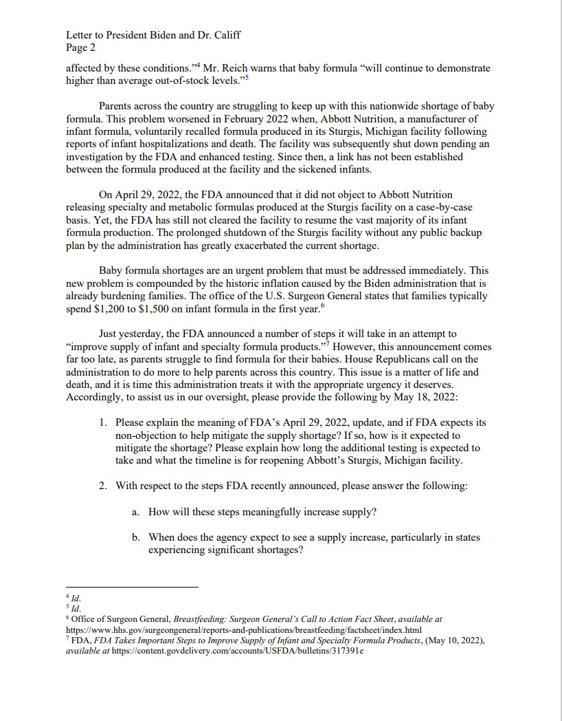 RepMoBrooks's tweet photo. The Biden Administration continues to fail the American people. Now, families are unable to find baby formula because of this dire shortage. In response, I have signed  @cathymcmorris letter which requests the FDA to provide answers for this crisis. https://t.co/nplISeaW9i