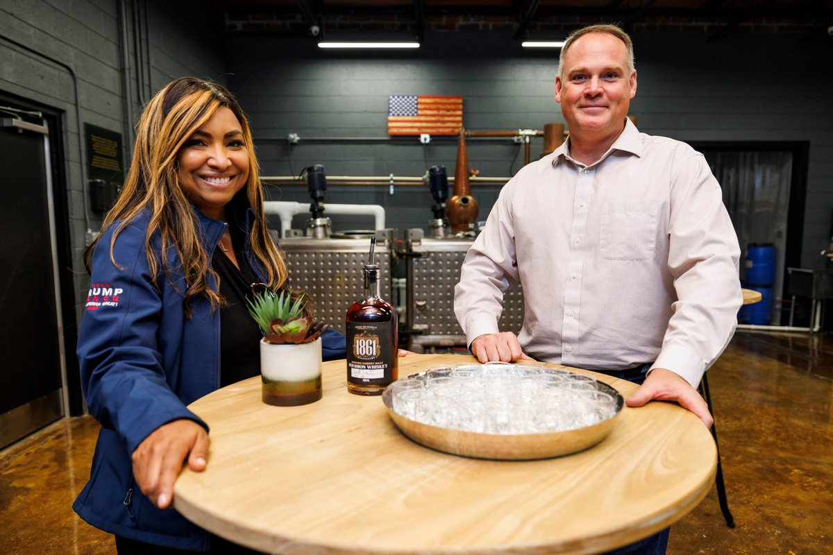 TakeBackGA's tweet photo. Many thanks to @1Distillery for having the #RealGeorgiaSpeaks Team Trump Bus Tour yesterday, and to all the patriots that came out in support. We appreciate your small business and believe that together, we can #TakeBackGeorgia. https://t.co/1uUCZpgETo