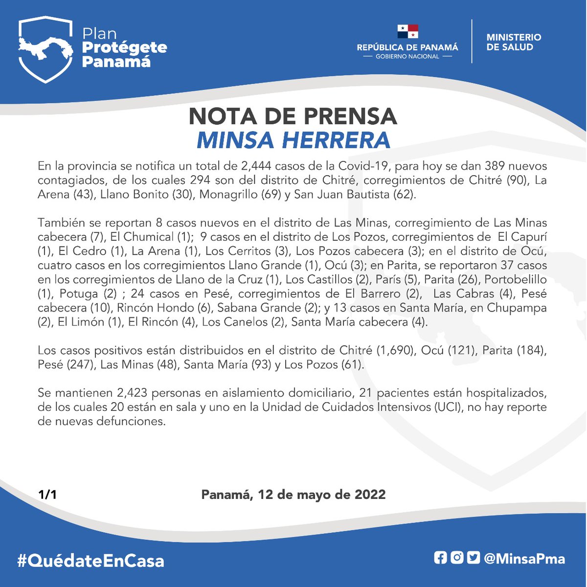 Radiomia's tweet photo. Situación de la Covid en Herrera. https://t.co/MD1qxMm4CZ
