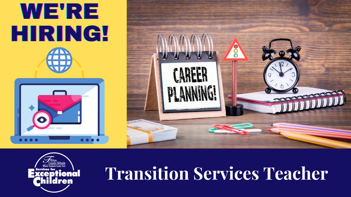 The SEC Department is currently seeking a Transition Services Teacher to support our high school students with disabilities and special education staff! Click link below for more information and to apply today! @BlakeMcGahaFCS <a href="/SherryCP3/">Sherry Peterson</a> <a href="/JenniferDeber11/">Jennifer Deberry</a> 
jobs.fultonschools.org/job/Atlanta-Tr…