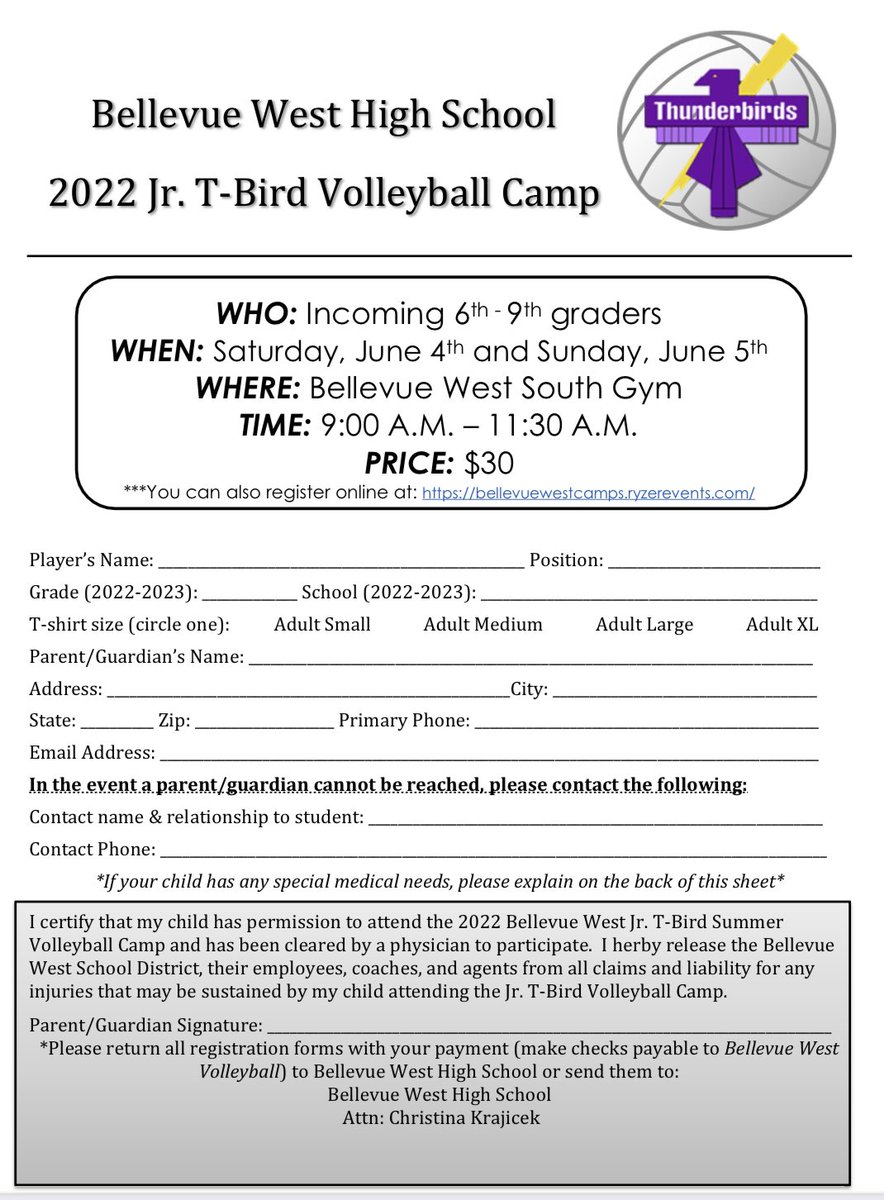B_W_Volleyball's tweet photo. THREE WEEKS till our Jr. T-Bird Camp!! 

Bring your registration form the day of camp or sign up here…
https://t.co/zExe4Fvl09

See 🫵 there!! https://t.co/bfnLssxL9Q