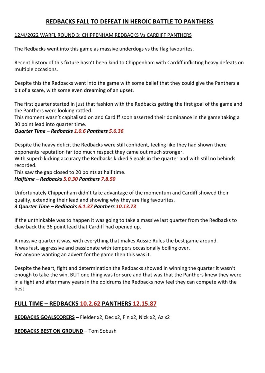 Chippenham Redbacks Aussie Rules FC tweet media