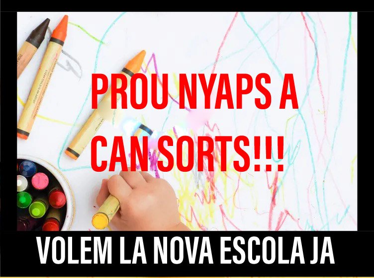 Ahir vam reunir-nos pares de Can Sorts i Filadores després de saber que el Departament d'Educació ens dóna llargues fins al 2025 per poder estrenar l'escola, quan era pel 21. N'estem tips i no volem solucions nyap. Volem nova escola ja! <a href="/educaciocat/">Educació</a> <a href="/educaciovoc/">Serveis Territorials Vallès Occidental</a> <a href="/ajsentmenat/">Ajuntament de Sentmenat</a>