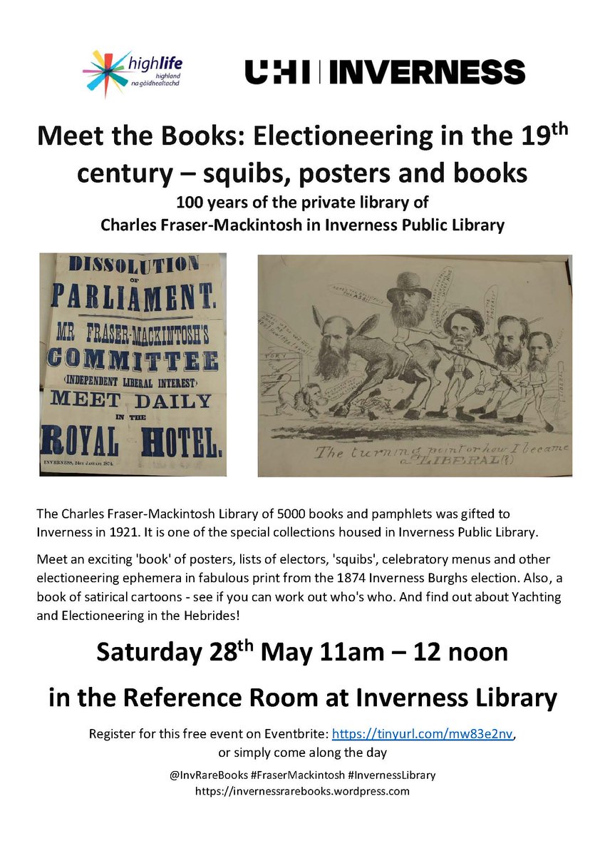 If you would like to learn more about the electioneering souvenirs in the #FraserMackintosh collection please join us for Meet the Books on Saturday 28th May at 11am in Inverness Library Reference Room. Book a place on tinyurl.com/mw83e2nv, or turn up on the day.(10/10)