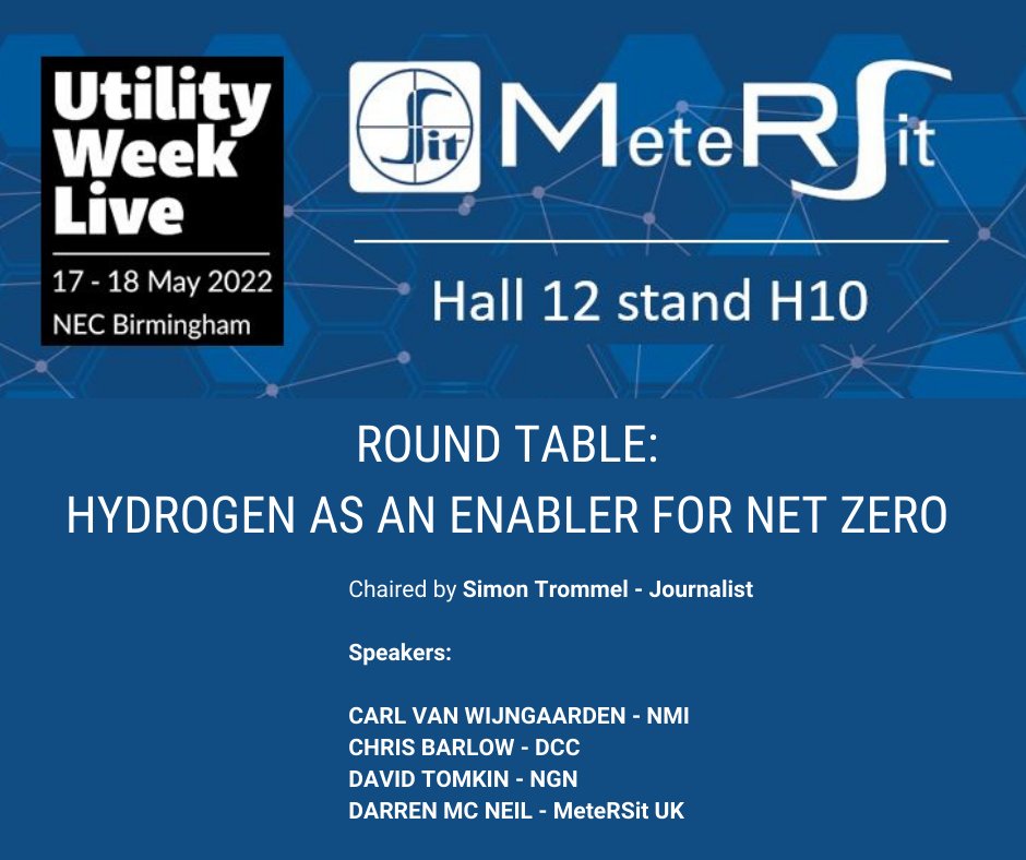 Metersit will take part in @UtilityWeekLive - Birmingham from 17th to 18th of May. We will talk with some of the experts involved in the UK Hydrogen transition: Carl van Wijngaarden - Chris Barlow - David T. - Darren McNeil Please come visit us and join the round table! #SIT