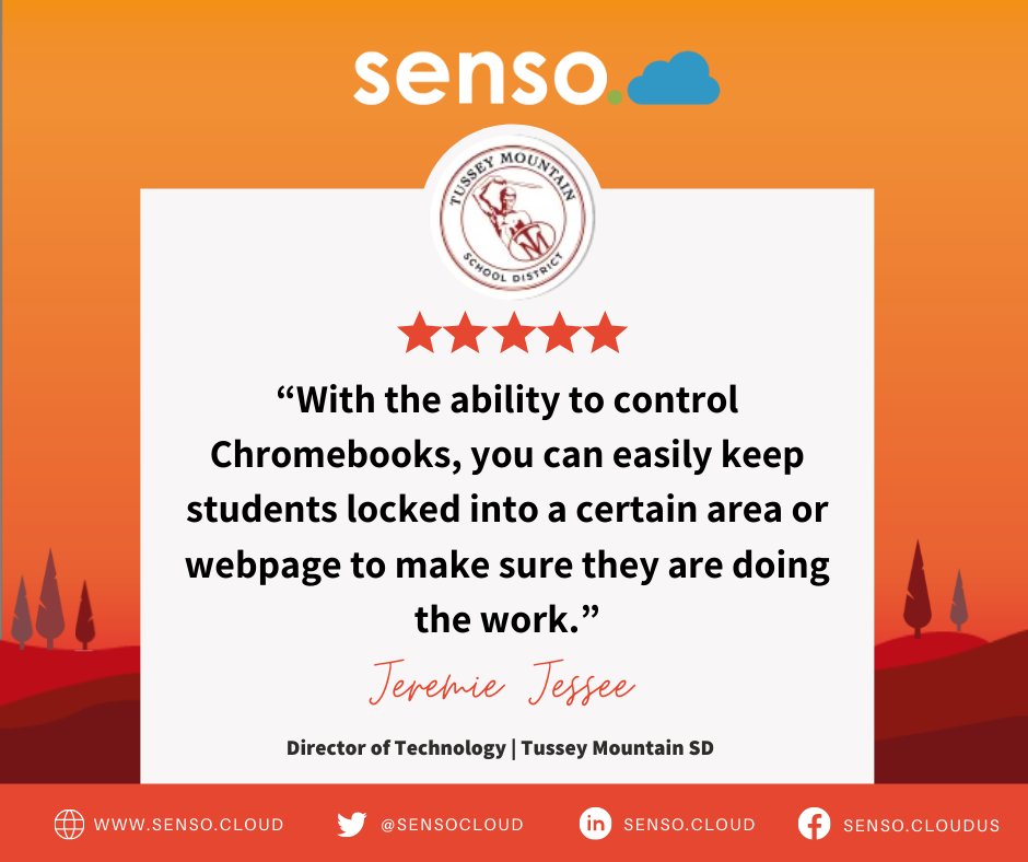 Thanks to Senso.cloud, Tussey Mountain SD has greater control over their Chromebooks, and they are able to keep their students on task and focused!⚡

#k12education #customersuccess #senso #customerexperience #freedemo