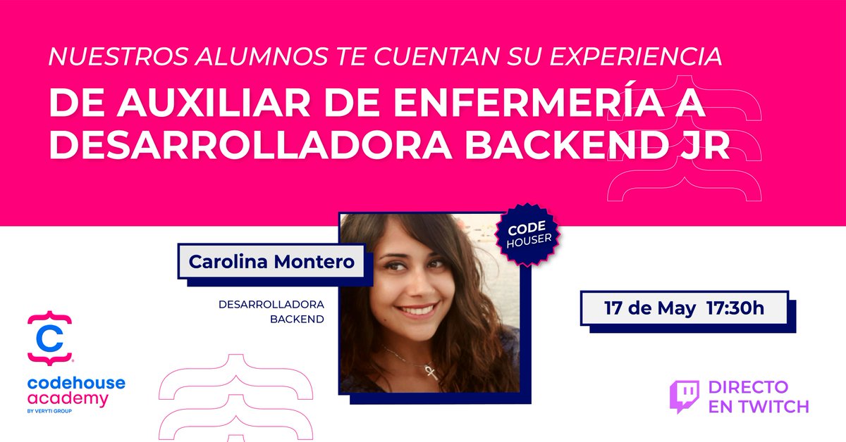 CodeHouseLearn's tweet photo. ¿Quieres conocer CodeHouse Academy? 🙌
¡Descubre nuestras #formaciones de la mano de nuestros #CodeHousers 👾!
El próximo martes 17 a las 17:30 estaremos con Carolina Montero CodeHouser y actual #BackendDeveloper 👩💻
🕧 Te esperamos
https://t.co/cXQMGLKozF
#programacion https://t.co/LLyu09AD8e