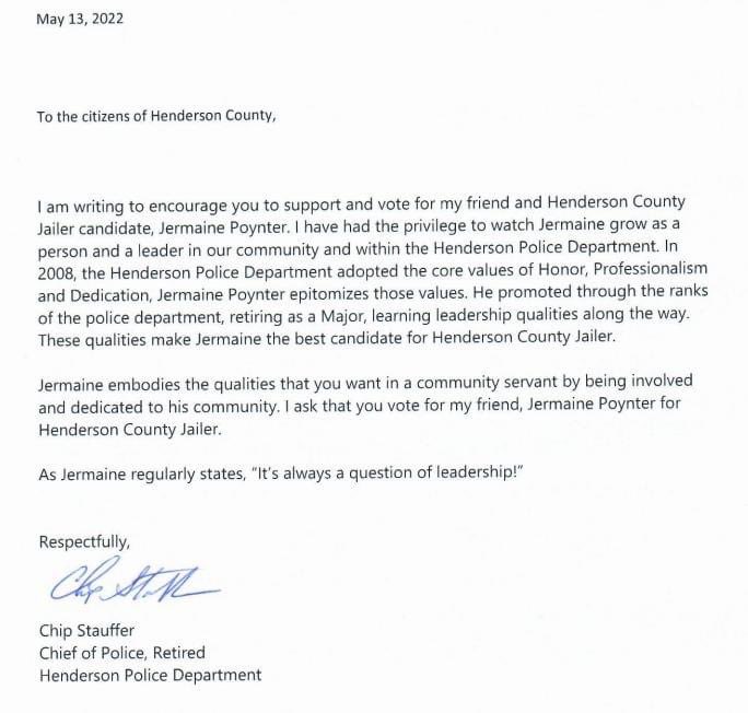 Lawdog63's tweet photo. Thank you Chip Stauffer for endorsing me to be the next Henderson County Jailer. You have always been a mentor to me and I appreciate your friendship and support! 

“It’s Always a Question of Leadership!” https://t.co/28fHxsAgGZ