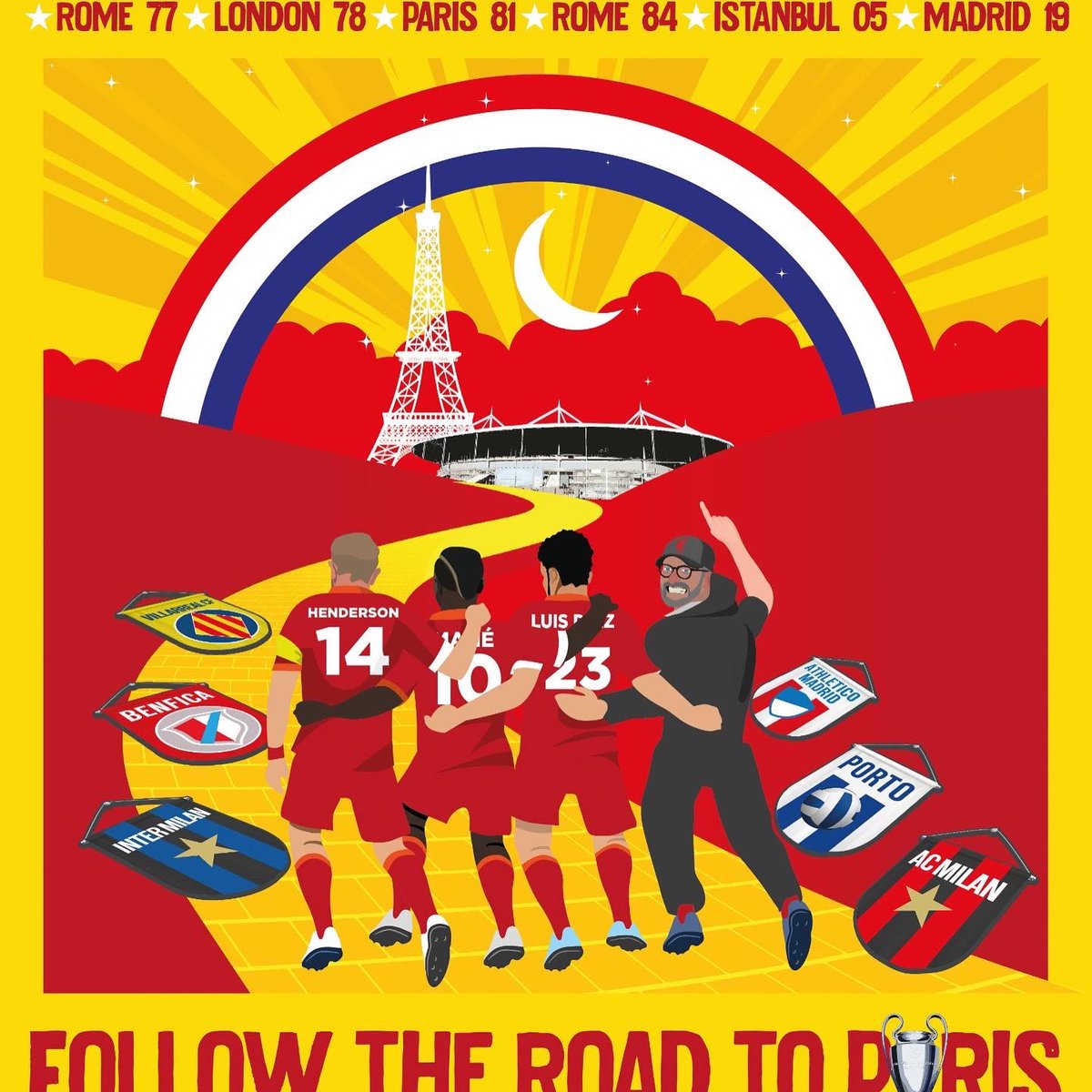 novitaclothing's tweet photo. 🔴Calling all LFC fans…check out our new designs for the CL final🔴
.
This design is inspired by the Wizard of Oz and features a selection of 4 players from the mighty reds team who are following the road to Paris (A pun on the yellow brick road) 😅 https://t.co/AmGAAgpcFM 🔥🔥 https://t.co/C9kTrQcud5