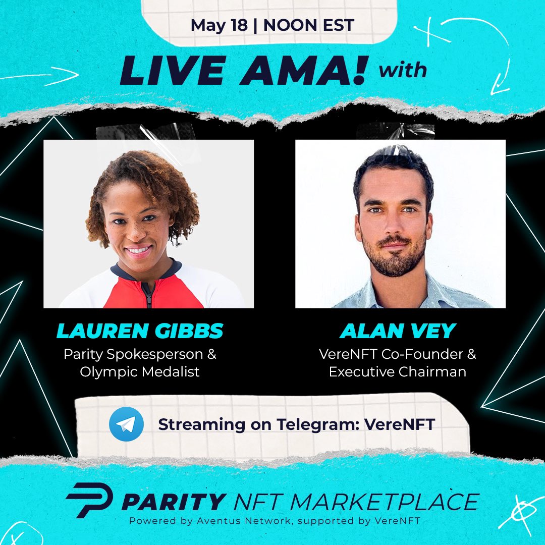Join me next week for <a href="/ParityNow_NFT/">ParityNow.NFT</a>'s first joint LIVE #AMA with <a href="/VereNFT/">VereNFT</a>! See you there to talk #WomenInNFTs and our work toward #parity in sports. 

All attendees will receive a very special #POAP!

🗓️: May 18, Noon EST
🔗: t.me/verenft

#LaurenGibbsAMA