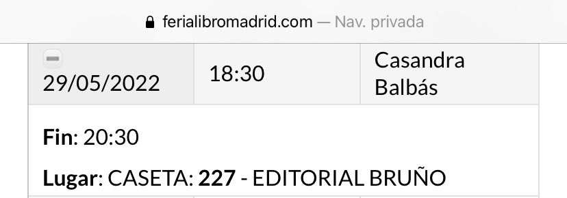 El domingo 29 a las 18:30 estaré en la <a href="/FLMadrid/">Feria del Libro de Madrid</a> firmando de la mano de <a href="/brunoeditorial/">Editorial Bruño</a>. Pasaos por la caseta 227, me va a hacer mucha ilusión veros las caritas.