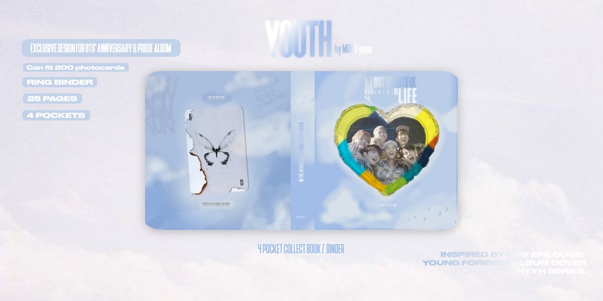 myeonkmn's tweet photo. wts lfb bts ph namjoon seokjin yoongi hoseok hobi jhope jimin taehyung v jungkook pc photocard collbook

🦋— YOUTH 4 POCKET BINDER by MONO.yeon (details on photo)

DOO: May 16
ETA: JUNE

⏳Back to our favorite era 👀

PRE ORDER here: https://t.co/37bXUaKmQm https://t.co/0JS1YdBaBT