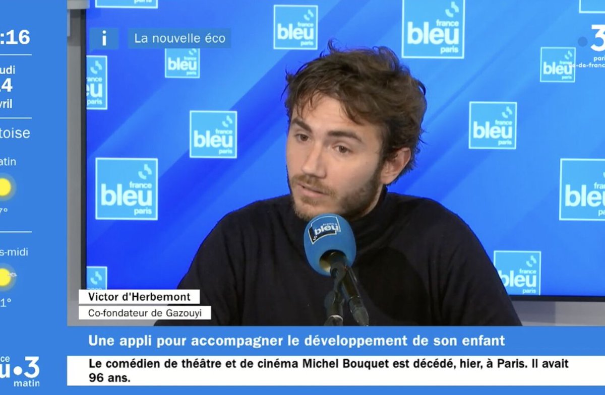 gazouyi_app's tweet photo. [ GAZOUYI ON AIR ]

👶Victor D'herbemont été reçu sur France Bleu Paris hier pour présenter Gazouyi

L’occasion de parler de notre mission et des nouvelles de l’entreprise

😍 Merci à toute l’équipe France Bleu

🚀 Réécoutez son intervention sur ce lien:
https://t.co/dRKP7uRxPo https://t.co/UDOTkMnrAB