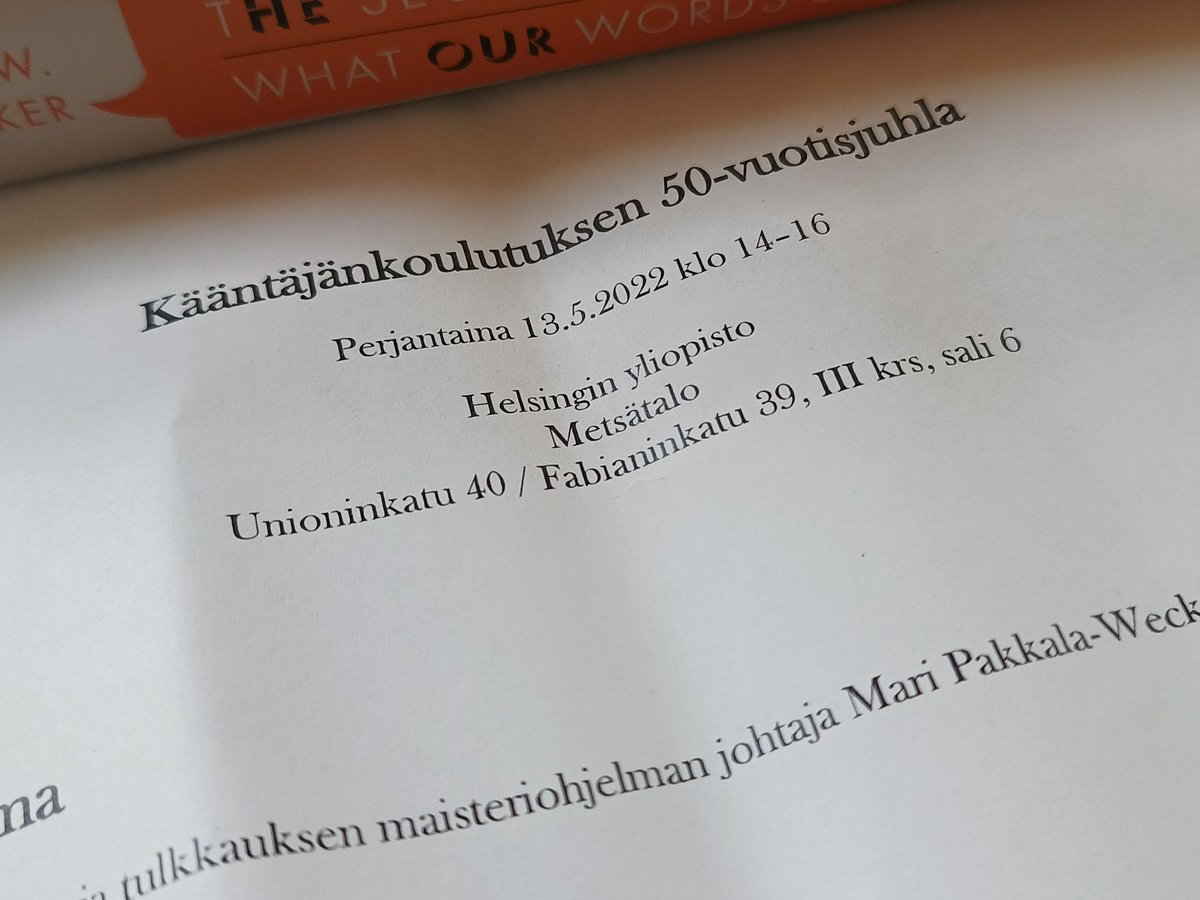 MPalanderCollin's tweet photo. Juhlittiin kääntäjänkoulutuksen 50-v. taivalta ja kuultiin koskettavia muistoja. Onpa ollut matka kieli-instituutista yliopistokoulutukseksi Kouvolaan ja sitten siirtyminen Helsinkiin, jossa nykyisin toimii Kääntämisen ja tulkkauksen maisteriohjelma. @HYhumtdk @PakkalaMari https://t.co/S4TcffGR5h