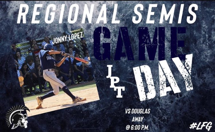 JptBaseball's tweet photo. Regional Semifinal at Stoneman Douglas 6pm tonight!! BE THERE! If you’re going west navy blue! Buy tix online at https://t.co/ZSRyPyUvOh , search Stoneman Douglas, click event. #LFG #JptPride #Forstein19 #allin #burntheboats https://t.co/UsQJfb5eYe