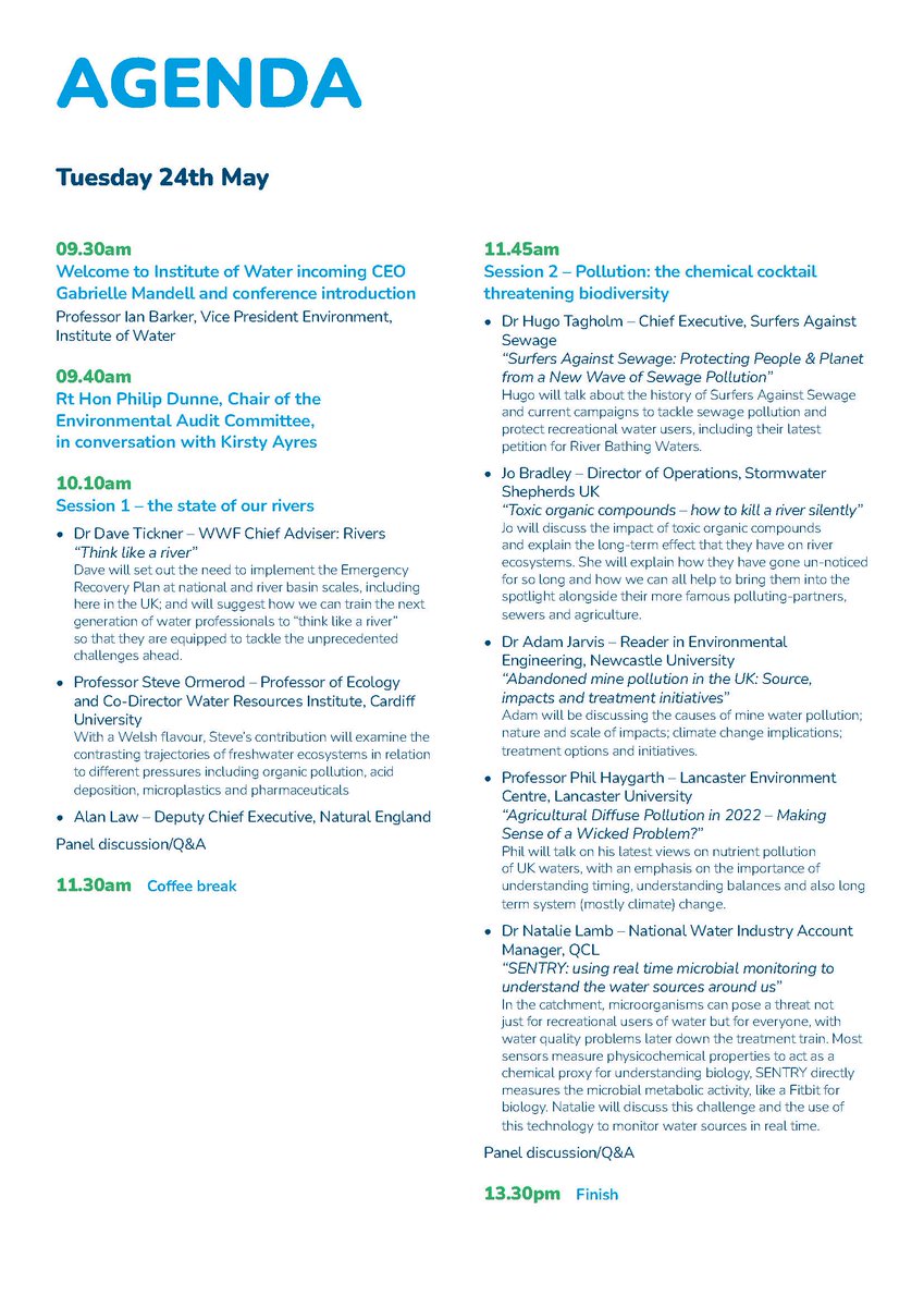 InstWater's tweet photo. 1/3

The 'Cry Me a River' 💧 Environment Conference Event Programme is HERE!

You are invited to join us for our 'Cry Me a River' Webinar as Professor Ian Barker, Environment VP, hosts our 4th Environment Conference. @droughtandflood 

Register using the QR Code below https://t.co/O0FR6FPUz9