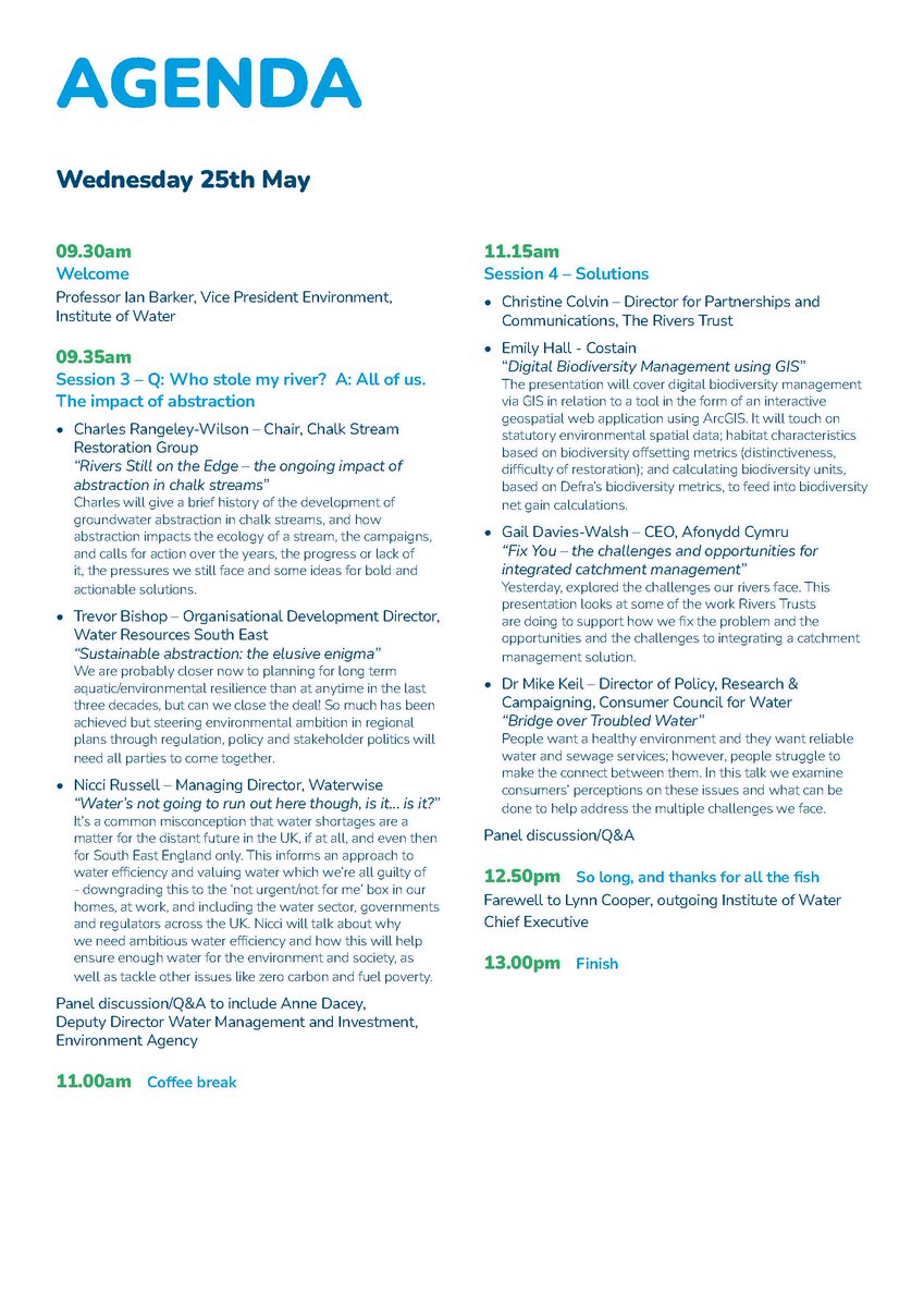 InstWater's tweet photo. 1/3

The 'Cry Me a River' 💧 Environment Conference Event Programme is HERE!

You are invited to join us for our 'Cry Me a River' Webinar as Professor Ian Barker, Environment VP, hosts our 4th Environment Conference. @droughtandflood 

Register using the QR Code below https://t.co/O0FR6FPUz9