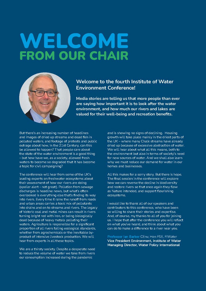 InstWater's tweet photo. 1/3

The 'Cry Me a River' 💧 Environment Conference Event Programme is HERE!

You are invited to join us for our 'Cry Me a River' Webinar as Professor Ian Barker, Environment VP, hosts our 4th Environment Conference. @droughtandflood 

Register using the QR Code below https://t.co/O0FR6FPUz9