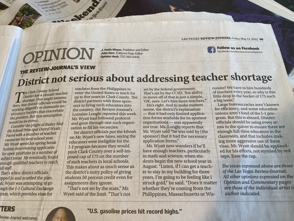 SylviaLazos's tweet photo. ⁦@reviewjournal⁩ oped hits it right “⁦@ClarkCountySch⁩ has a chronic teacher shortage. One might assume, then, that district officials would be working diligently to dismantle unnecessary barriers that exacerbate the problem. But that assumption would be incorrect.” https://t.co/IkdHgV012X