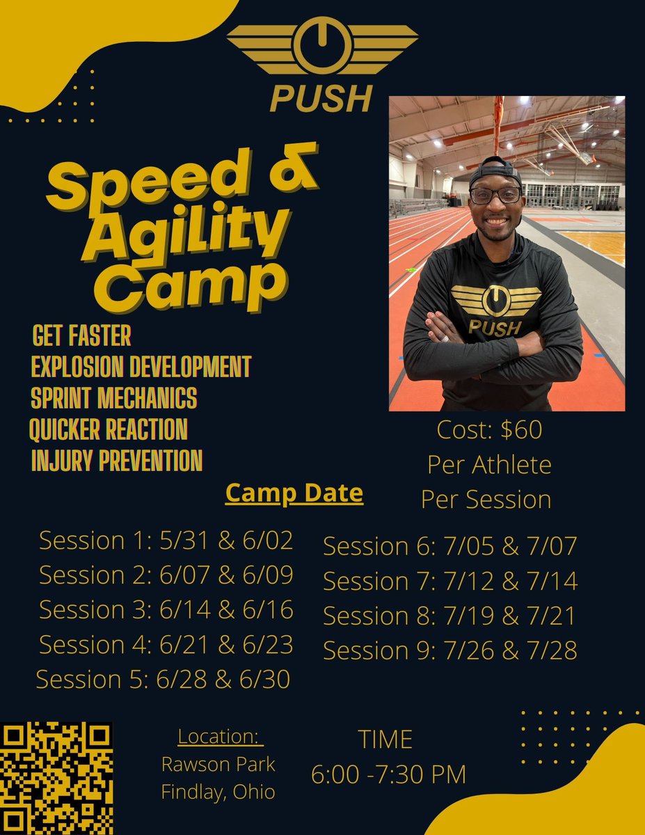 All athletes in the Findlay, Ohio and surrounding area. If you are interested in joining these sessions please inbox me your interest with the following: 
Athletes Name
Phone Number
Age
Sport/s
Session/s interested in attending