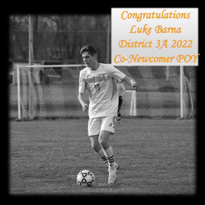 Congratulations to Luke Barna for earning Co-Newcomer POY for District 3A.  His versatility and skill set as an offensive weapon makes our team dynamic! Great addition and blessing to our team this year.
