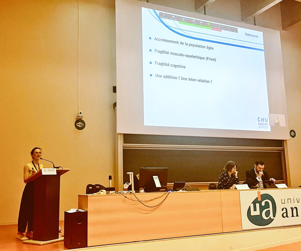 SgocAngers22's tweet photo. Intervention du Dr Asfar
"Corrélation anatomique entre atrophie
cérébrale focale et test de force de préhension palmaire : une analyse morphométrique basée sur le voxel dans la population âgée"
Asfar Dinomais @RomainSimonARC Beaudenon Gautier @alipauline4 Annweiler @chu_angers https://t.co/Kbib14YA2F