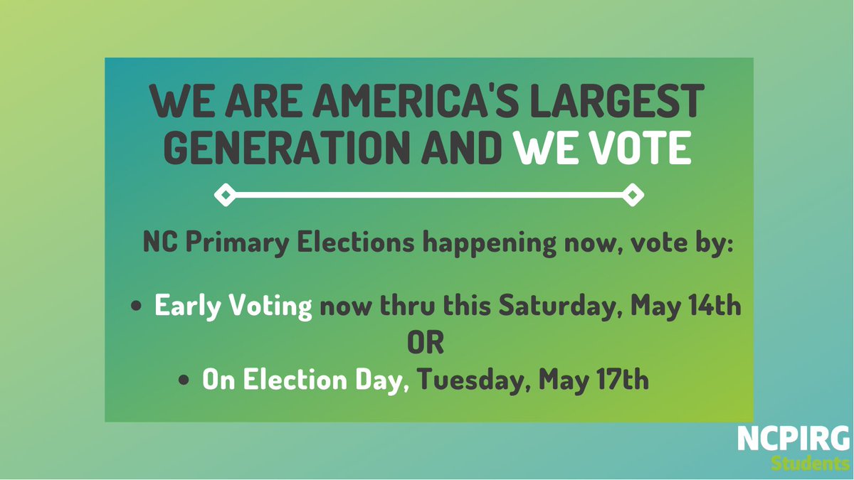 Tomorrow is the last day of early voting in NC! Have you voted yet? 🗳

#ncpol #youthvote #studentpower