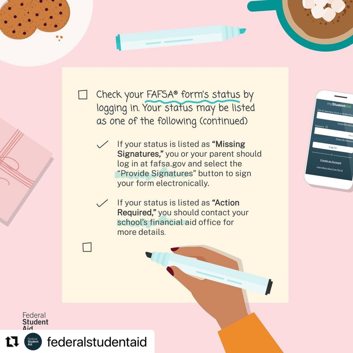 BYUIFinAid's tweet photo. Once your FAFSA is submitted, make sure to go back and check that everything is submitted correctly. 

Not sure if you completed it correctly? Come see us in Kimball 196 or email us at financialaid@byui.edu

#byuifinancialaid #FAFSA #PellGrants #federalloans #prepareforFall https://t.co/VoyD8IiohC