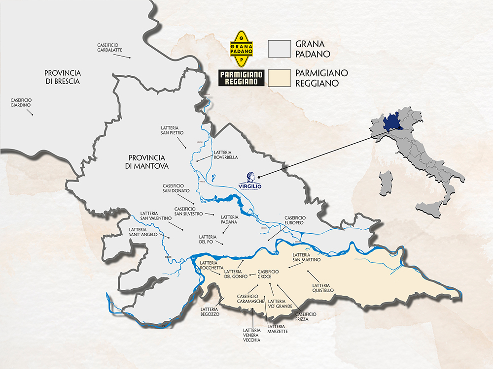 Virgilio è l’unico consorzio in Italia che riunisce sia conferitori di Grana Padano DOP sia quelli del Parmigiano Reggiano DOP, grazie alla presenza nelle due zone di produzione tutelate dal disciplinare che ne attesta la Denominazione di origine protetta.
#cepiugustonelbenessere