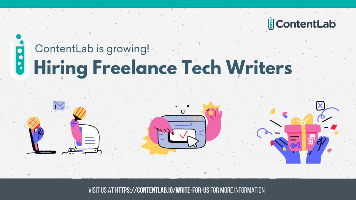 ContentLabIO's tweet image. Interested in #TechnicalWriting? @ContentLabIO is hiring #TechnicalWriters! ✍️
Write about topics you love and get paid to do it while working alongside the best editors in the business.
Learn more about the ContentLab Author Program: contentlab.io/writeforus/