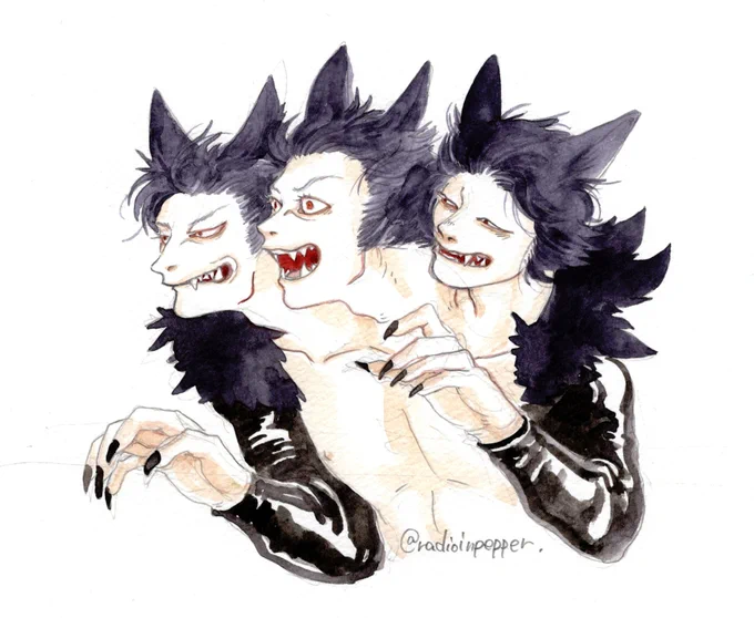#人外版深夜の真剣お絵描き60分一本勝負 
お題お借りしました!
「ケルベロス」 