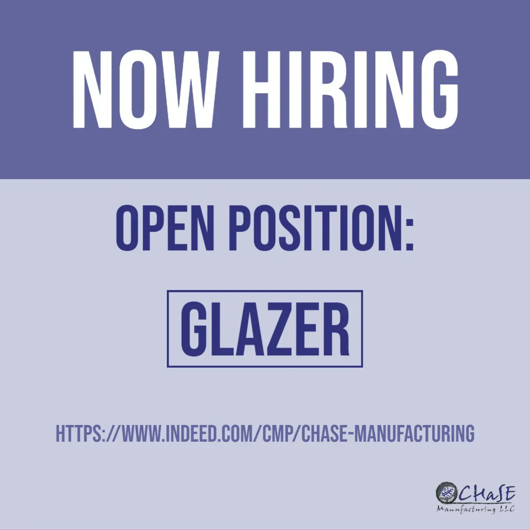 CHaSE is looking for a full-time glazer to bring onto the team. CHaSE benefits consist of 401k, dental insurance, health insurance, paid time off, and vision insurance. If you are interested, visit our indeed at lnkd.in/dc8Fhveq

#manufacturing #indianajobs #nowhiring