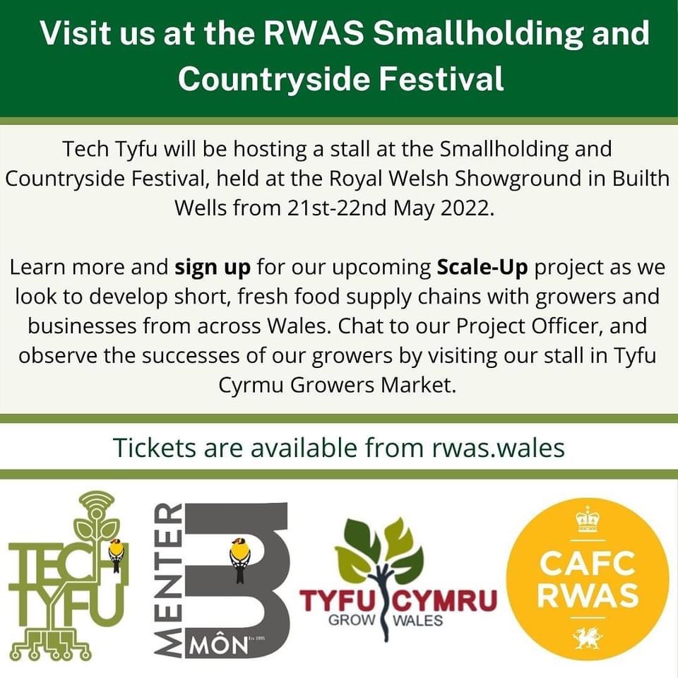 MenterMon's tweet photo. Our @TechTyfu project will be at the #GrowersMarket at this year’s @royalwelshshow #smallholdingfestival. Buy your tickets here: https://t.co/XJvlDQifBD 
#GrowersMarket #MarchnadTyfwyr #RWAS #SmallholdingFestival #GwylTyddyn #TechTyfu https://t.co/LBYSXOnXMf
