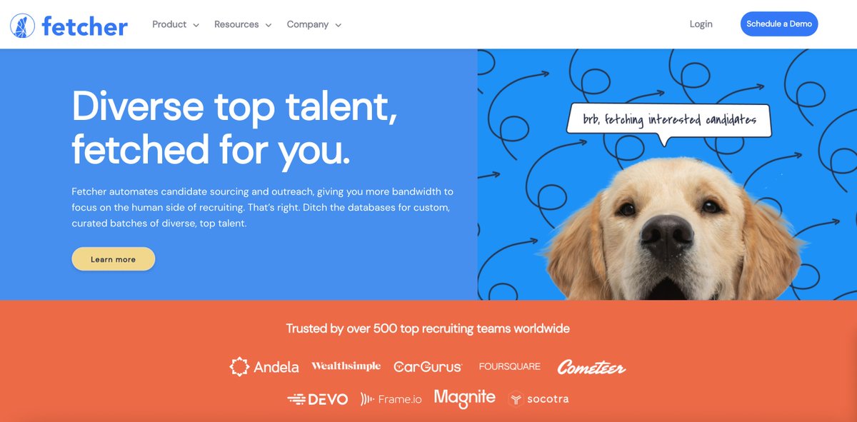 fetcherai's tweet photo. We've got big news this Fetcher Friday! 🎉 We've just launched our redesigned site, full of our fetching friends that inspired our logo and branding 🐶
Check out the full site & learn more about our automated #recruiting platform 👇 https://t.co/bo8meY0QhI
#MakingFetchHappen https://t.co/hUrmqjeTRS
