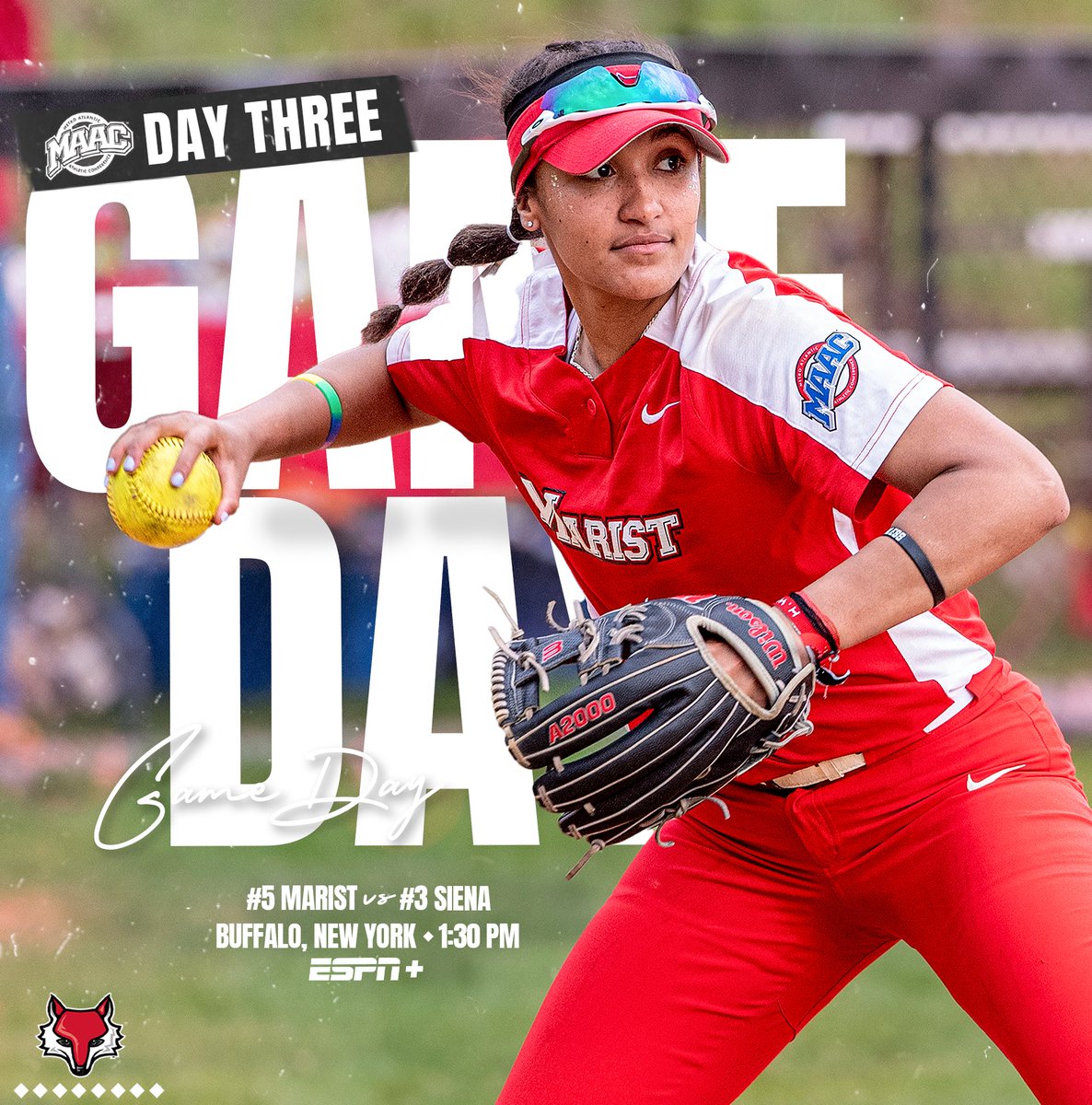 MaristSoftball's tweet photo. 𝙄𝙩'𝙨 𝙂𝘼𝙈𝙀𝘿𝘼𝙔 ‼️

🆚 #3 Siena
📍 Buffalo, NY
⏰ 1:30PM
📺https://t.co/9BlvCsNPEy
📊https://t.co/Jwdq9PaWsJ https://t.co/5epOo8tCfo