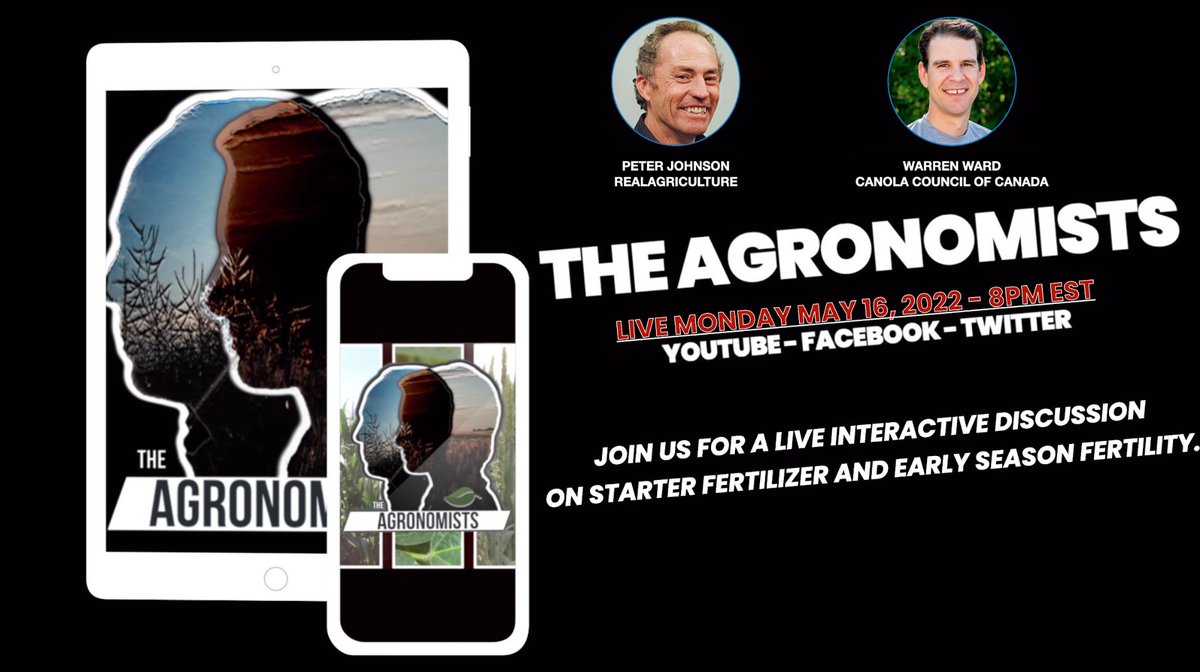 realagriculture's tweet photo. Set your reminder for 8 pm E Monday, May 16 and tune in to The Agronomists, brought to you by @ADAMA_CAN! @WheatPete and @WardCCC join host @realloudlyndsey to talk starter and early season fertility!
#cdnag #ontag #westcdnag #agronomychat https://t.co/ygXZk8Crlh