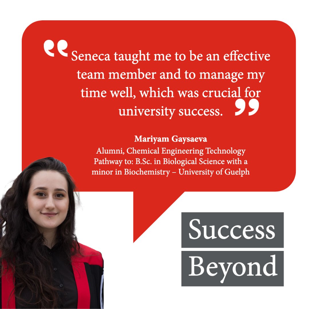 SenecaPathways's tweet image. We are proud of our #SuccessBeyond graduates! 🎓

Mariyam is a #SenecaProud alumni who completed her Chemical Engineering Technology diploma at Seneca and went on to complete her Bachelor of Science degree at @uofg. 🏫

Full story here: bit.ly/3K8Jc3L

#SenecaPathways