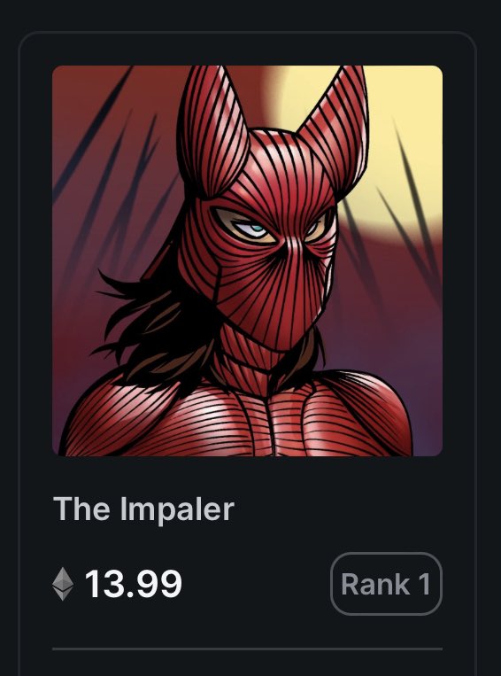 Rank 1 of #svsnft now 13.99 before BloodBoost! 🩸🧛‍♂️
DM me if anyone pick him up, will send u special giveaway! ❤️🎁

looksrare.org/collections/0x…