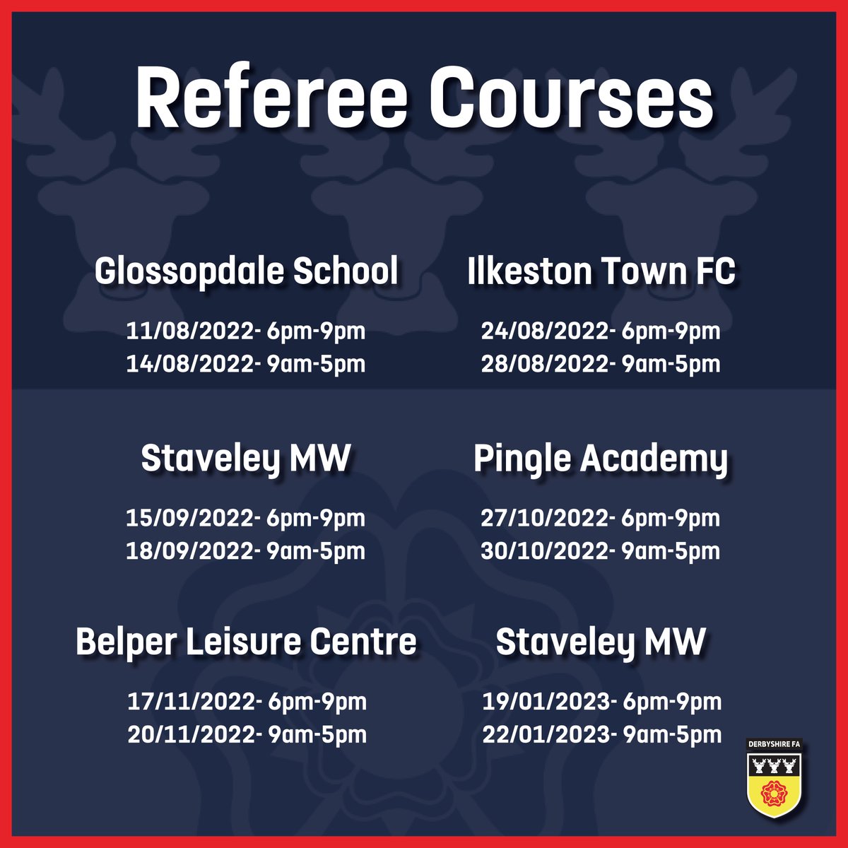 REFEREE COURSE | We have some more courses coming up over the 2022/23 season 📅

Book your space or find out more down below

➡️bit.ly/39Yfnqt