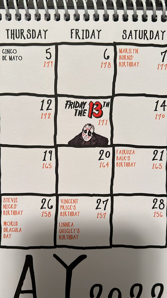 Happy Friday the 13th ❤️ remember to ch ch ch ah ah ah today. 

Calendar by Hallowwoods