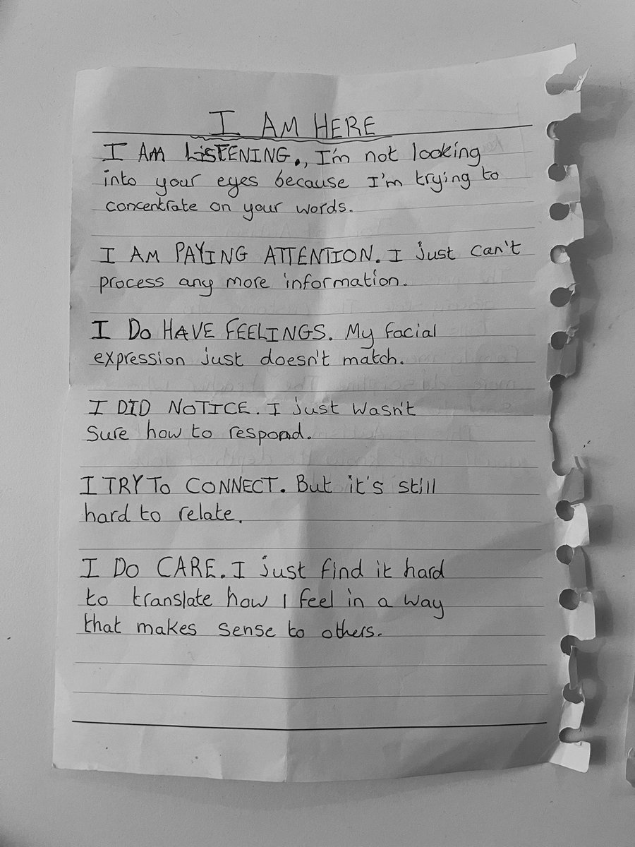 radio_cate's tweet photo. While recording podcasts for @socentni today, I spoke to @SpectraSensory and Meta gave me this piece her daughter wrote. It’s what she would like the world to know about autism. She gave me permission to share - I was really touched by it. ❤️ https://t.co/TirWhRAcbP