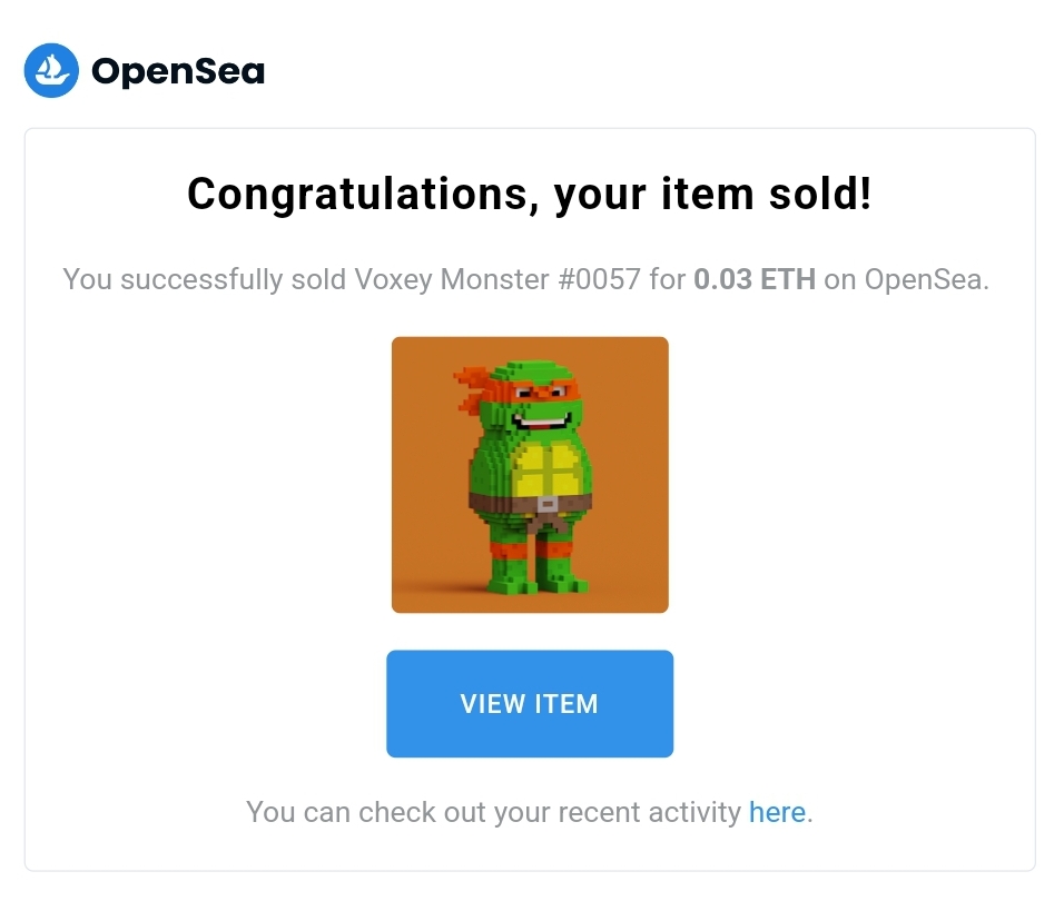 Congrats to whoever snagged this <a href="/voxey_monsters/">Voxey Monsters</a> gem today!

opensea.io/collection/vox…

#NFT #NFTs #NFTCommunity #NFTartwork #NFTGiveaway #NFTcollectible #OpenSea #crypto #cryptotraders #blockchain #ethereum #eth #polygon